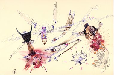Buckelzirpe, Inkjetprint und Stifte auf papier, Serie Transhuman von Stefan Zöllner