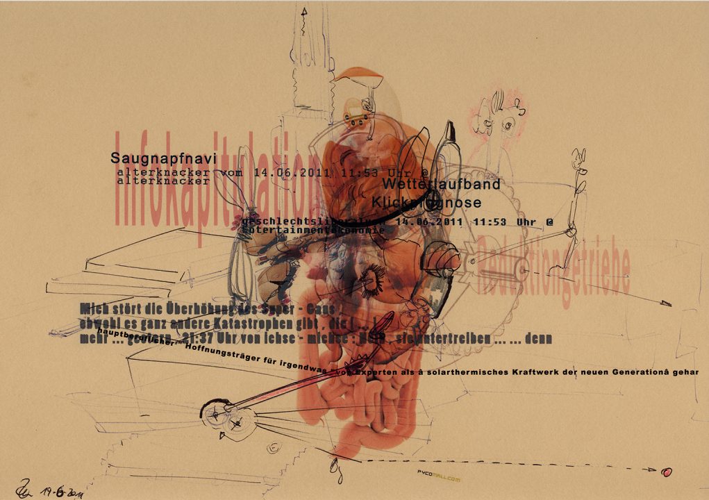 Infokapitulation, Inkjetprint und Stifte auf papier, Serie Transhuman von Stefan Zöllner