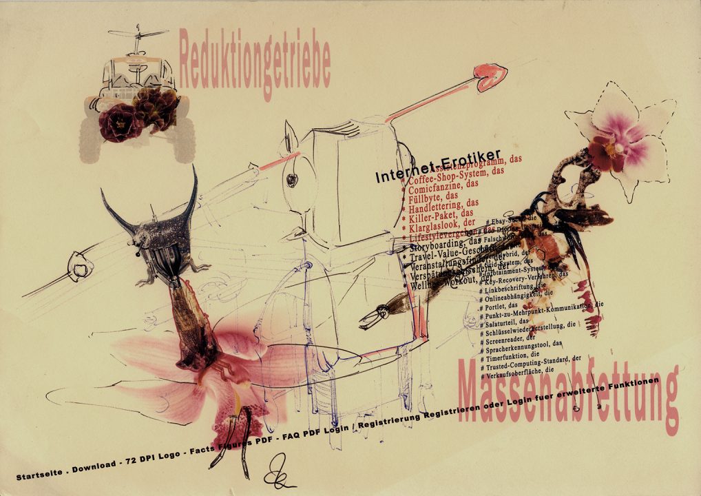 Massenabfettung, Inkjetprint und Stifte auf papier, Serie Transhuman von Stefan Zöllner