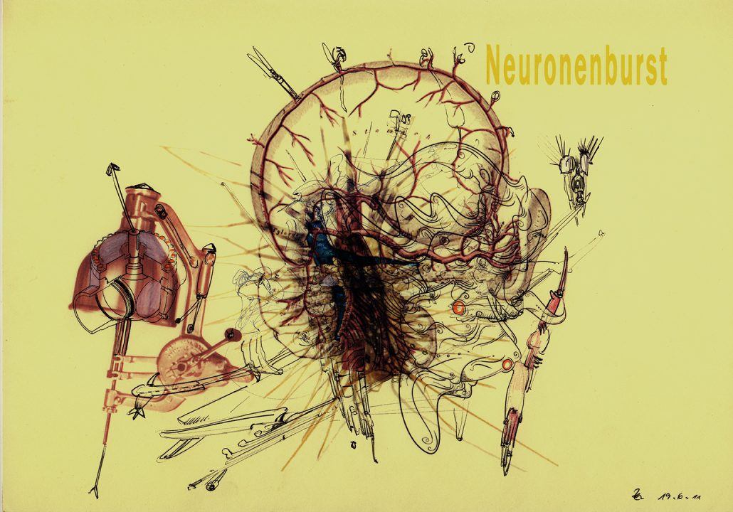 Neuronenburst, Inkjetprint und Stifte auf papier, Serie Transhuman von Stefan Zöllner