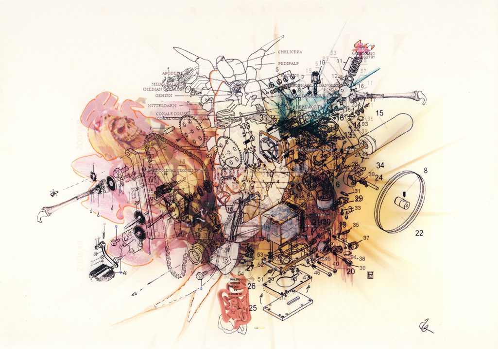 Selbstumbau, Inkjetprint und Stifte auf papier, Serie Transhuman von Stefan Zöllner