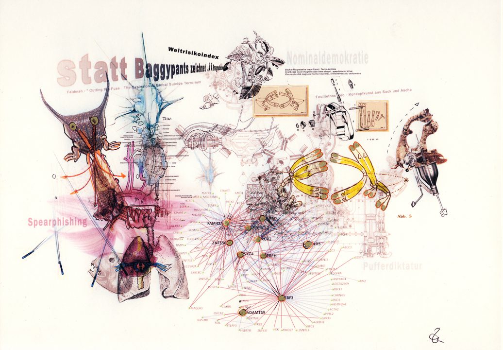 Statt-Baggypants, Inkjetprint und Stifte auf papier, Serie Transhuman von Stefan Zöllner