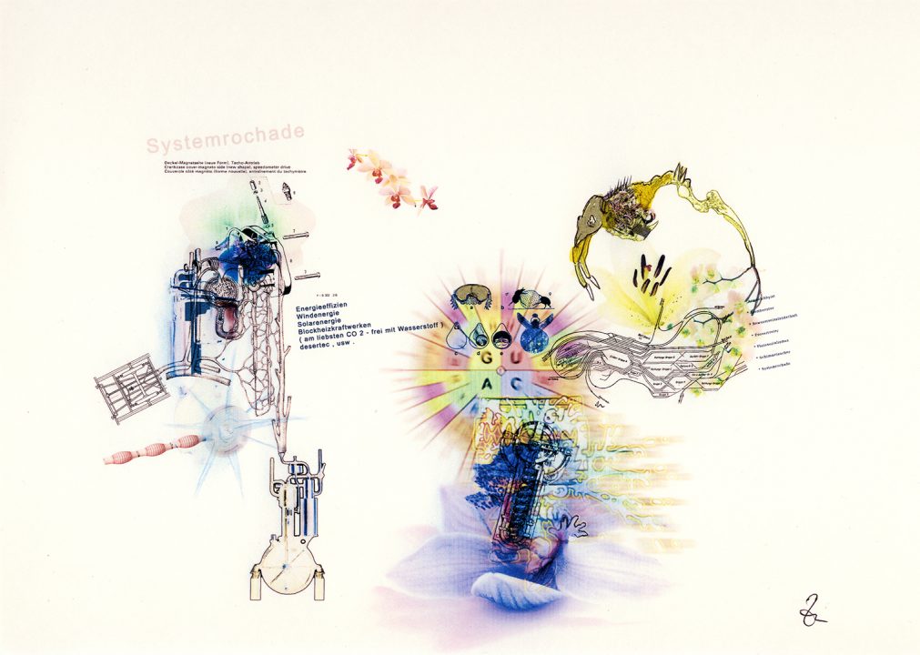 Systemrochade, Inkjetprint und Stifte auf papier, Serie Transhuman von Stefan Zöllner