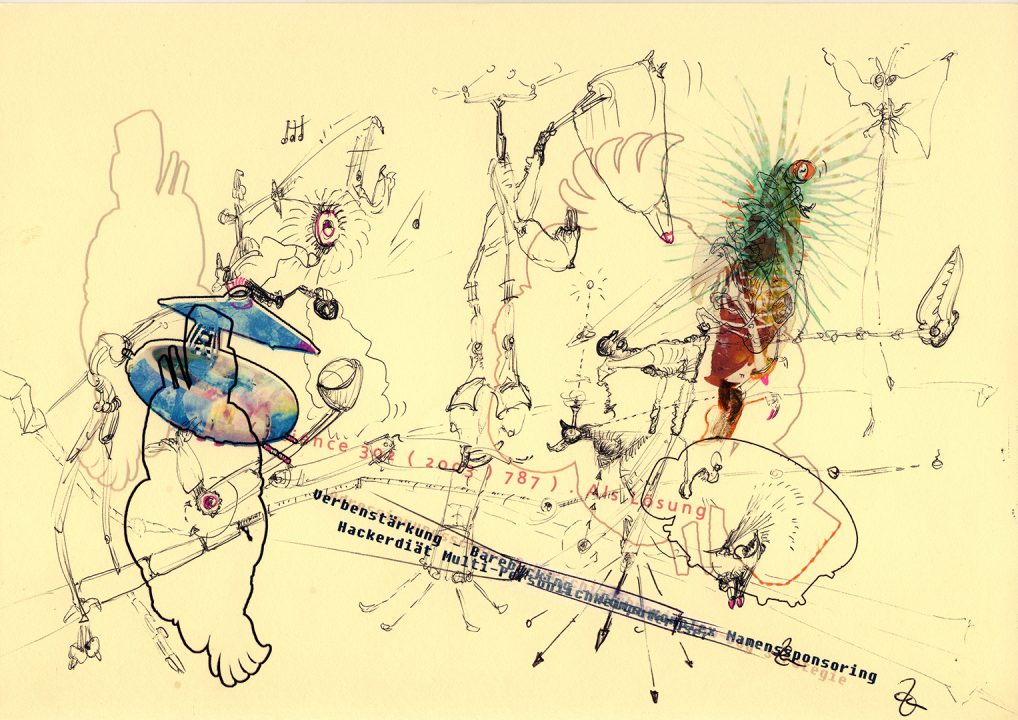 Verbenstärkung, Inkjetprint und Stifte auf papier, Serie Transhuman von Stefan Zöllner